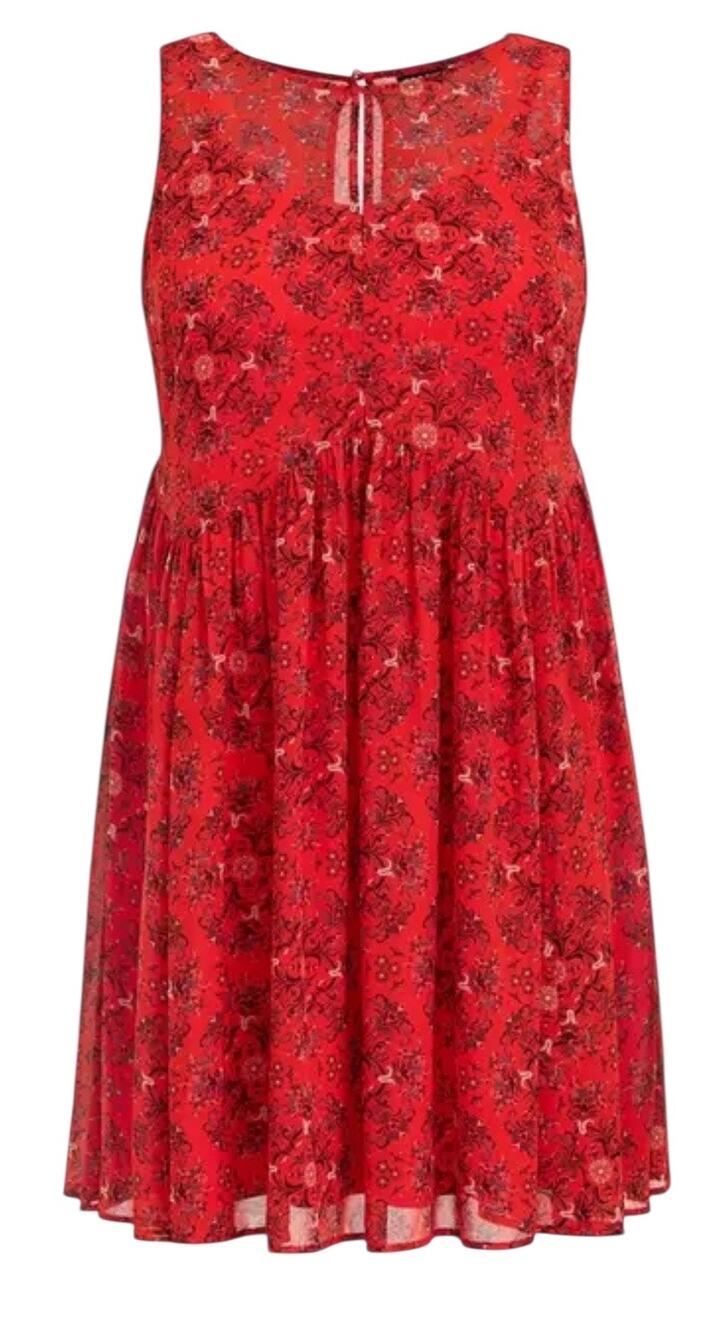 Torrid Mini Chiffon Trapeze Keyhole Dress, Red Floral Mandala, Plus Size 2XL